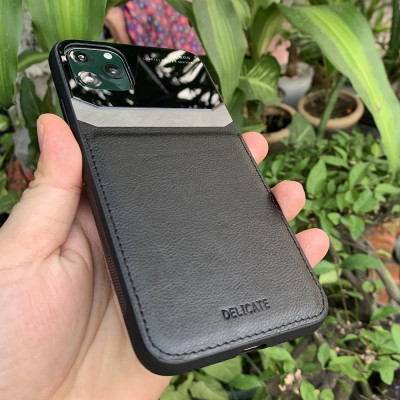 Ốp lưng da kính cao cấp dành cho iPhone 11 Pro - Màu đen - Hàng nhập khẩu - DELICATE