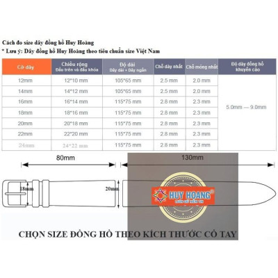 HC8112-13-14 - Dây đồng hồ Huy Hoàng da bò size 12, 14 màu nâu đen, tím đậm, nâu bạc