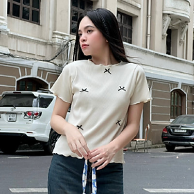 Áo thun áo nữ đính nơ phía trước dễ thương nữ tính Bows Miều Est.2013