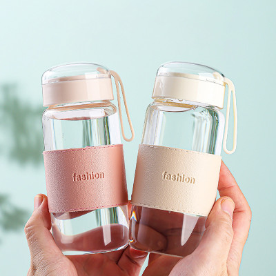 Bình Thuỷ Tinh Có Dây Đeo Dung Tích 340ml Kèm Bọc Da In Hình Chòm Sao - Giao Màu Ngẫu Nhiên