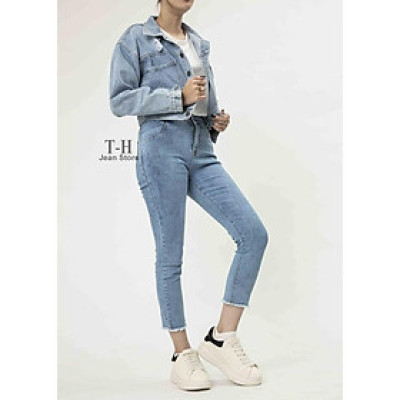Quần jean nữ cạp cao túi xéo tôn dáng, quần bò nữ ôm dáng thời trang