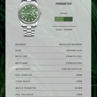 Đồng Hồ Nam Cadisen C8198M Chính Hãng Full Box Chống Nước Kính Chống Xước Dây Thép BH 2 Năm Máy Cơ