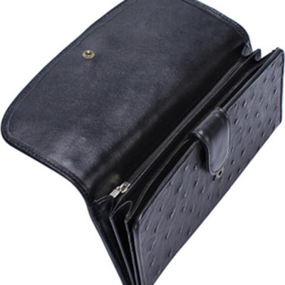 Ví Nữ Da Đà Điểu 3 Gấp Huy Hoàng HT3405 (19 x 10.5 cm) - Đen