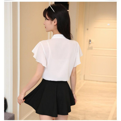 Sơ mi nữ màu trắng, áo cổ tàu tay cánh tiên S19