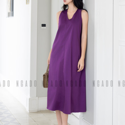 Đầm tím cổ tim NGADO , đầm nữ , Đầm suông , Đầm thiết kế
