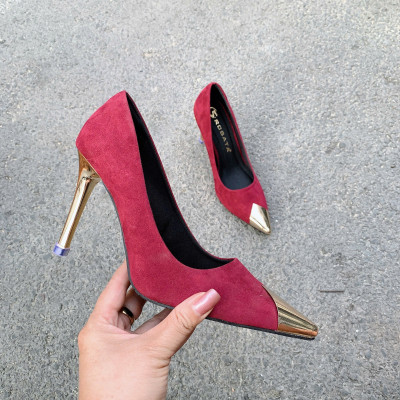 Giày nữ cao gót nhọn, da lộn ROSATA RO695 -9p- Nâu, Đỏ - HÀNG VIỆT NAM - BKSTORE