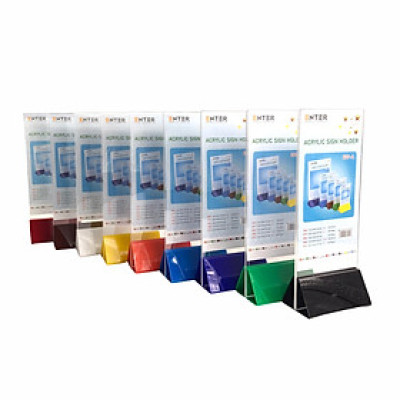 Kệ menu nhà hàng, Standee mica để bàn, Bảng quét mã QR Code, Kệ mica 2 mặt Enter E09-A 100x210mm đế lùa uốn chân chữ A