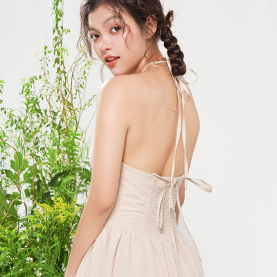 DOTTIE - Đầm midi rút nhún - Beige - D0532