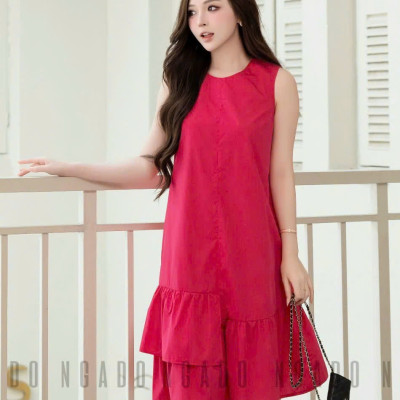 Đầm babydoll hồng sen NGADO , đầm xuống phố , đầm sang trọng