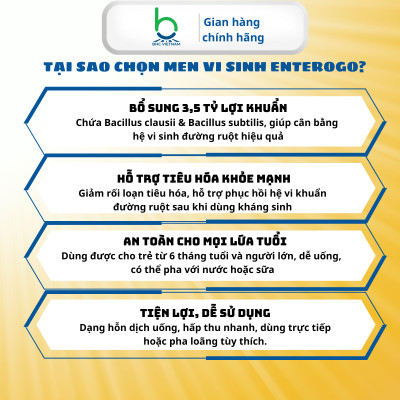 Men Vi Sinh ENTEROGO Bổ Sung 3,5 Tỷ Lợi Khuẩn, Hỗ Trợ Cân Bằng Hệ Vi Sinh Đường Ruột - 20 hộp