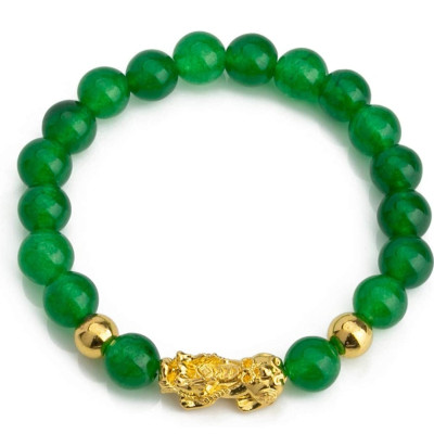 Vòng tay đá thạch anh xanh lục gắn tỳ hưu 10mm