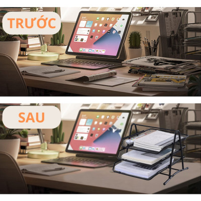 Khay Tài Liệu 3 Ngăn Để Bàn Khay Đựng Hồ Sơ Giấy Tờ Văn Phòng Học Sinh Bằng Kim Loại Có Thể Tháo Rời