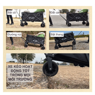 Xe kéo dã ngoại, ngoài trời, du lịch, cắm trại, picnic, đa năng bánh xe rộng có khóa cố định dung thích 230l gấp gọn