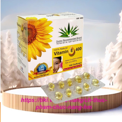 ￼Vitamin E 400IU - Hộp 100 viên nang mềm -Tinh dầu lô hội làm đẹp da, chống lão hóa, ngừa nếp nhăn, Vinaphar