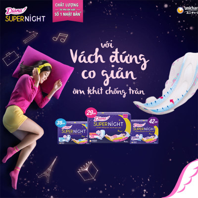 Combo 6 Băng Vệ Sinh Diana Super Night 35cm (Gói 3 Miếng)