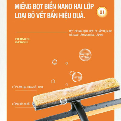 Cây Lau Kính Thông Minh 3in1 Đa Năng Mini Xoay 360 Độ Nhỏ Gọn Tiện Lợi Với Tay Cầm Chống Trơn Màu Cam