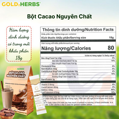 Bột ca cao nguyên chất GoldzHerbs – 100% từ ca cao tự nhiên – 14 gói/ 400g/ 500g