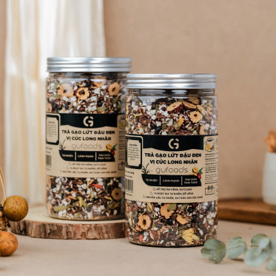 Trà gạo lứt đậu đen vị Cúc Long nhãn GUfoods (hũ 500g) - Tinh thần thoải mái - Tự nhiên - Lành mạnh