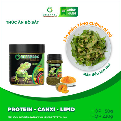Thức ăn bò sát Iguana Baby GREENABC vị bí đỏ dùng cho Iguana từ mới nở cho đến 9x giúp tăng kích thước, lên màu đẹp, phòng chống MBD, teo đuôi – Hộp 230g