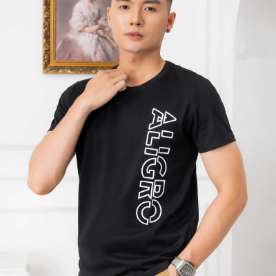 Áo thun nam ALIGRO chất liệu cotton cổ tròn kiểu dáng thể thao thấm hút tốt co giãn thoải mái ALGAPC072