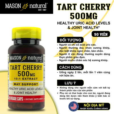 Tart Cherry 500mg Mason Natural Hộp 90 viên giảm acid uric gây Gout giúp khớp vận động linh hoạt