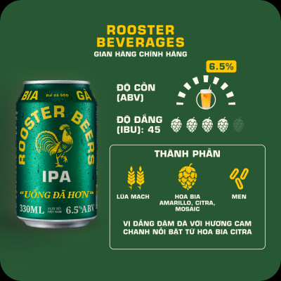 Bia thủ công | Rooster Beers IPA (Bia Gà IPA) Lốc 4 lon x 330ml