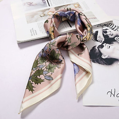 Khăn cổ lụa vuông mềm, khăn turban hoa lá lịch sự, nhã nhặn Kc04