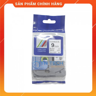 Nhãn In HZE-FX221 - Đen nền trắng 9mm x 8m - Dùng cho máy in BROTHER - AIMO - PUTY [Hàng nhập khẩu]