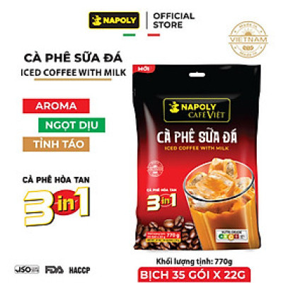 Cà phê hòa tan sữa đá 3in1 nguyên chất Arabica/Robusta Napoli Coffee túi lớn (35 gói x 22g)