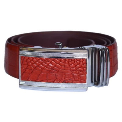 HC4828 - Dây nịt nam Huy Hoàng da cá sấu gai bụng 4P màu đỏ