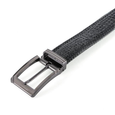 HC4276 - Dây nịt nam Huy Hoàng da cá sấu đan viền 3,5P đầu kim màu đen