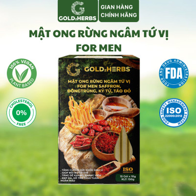 Mật ong rừng ngâm tứ vị For Men GoldzHerbs, 100% mật ong nguyên chất – Hũ 300g/ Hộp 15 gói