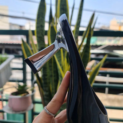 Dép sục cao gót nữ da bóng, gót bạc ROSATA RO672 -7F- Đen - HÀNG VIỆT NAM-BKSTORE