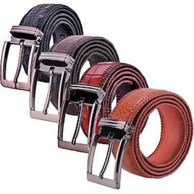 HC4294-95-96-97 - Thắt lưng nam da cá sấu Huy Hoàng đan viền 4P đầu kim màu đen, nâu đất, nâu đỏ, vàng bò