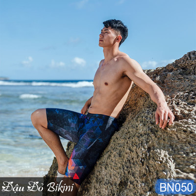 Quần bơi nam cao cấp, dáng lửng ngang gối, mẫu đa màu lập thể cá tính, thun bơi lạnh dày mát mịn co giãn cực tốt | BN050