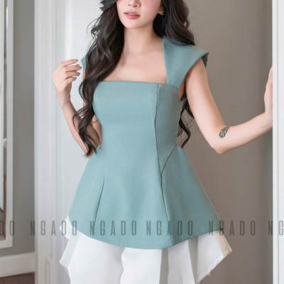 Áo xanh mint chiết eo NGADO , áo kiểu , áo chiết eo