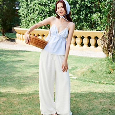 DOTTIE - Quần ống suông lưng thun - Trắng - Q0392