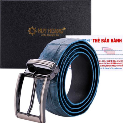 Thắt Lưng Nam Da Cá Sấu Nguyên Con Bụng Bản Lớn Đầu Kim Huy Hoàng HT4781 - Xanh Đậm