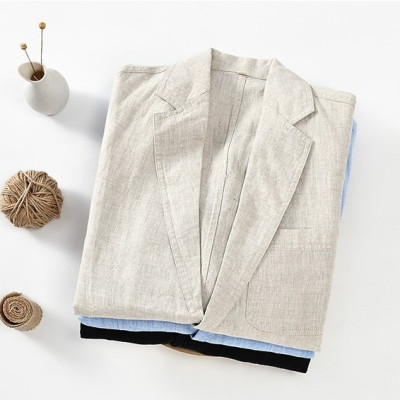 Áo khoác blazer nam hàng nút, chất linen đứng form, áo vest nam trưởng thành