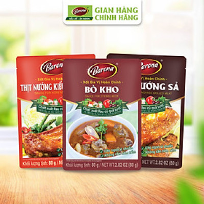 Combo Xôt gia vị hoàn chỉnh Barona: 1 Bò kho (80gr) + 1 Thịt Nướng Hàn Quốc (80gr) + 1 Thịt Nướng Sả (80gr)
