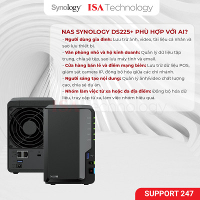 Nas Synology DS225+ thiết bị lưu trữ mạng 2 bay ổ cứng dành cho cá nhân và doanh nghiệp nhỏ năm 2025 hàng chính hãng