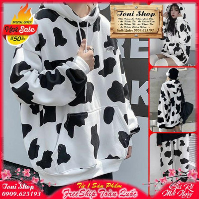 ÁO HOODIE - ÁO KHOÁC NỈ NGOẠI In 3D Bò Sữa Cổ Chui (HD2420 - Kèm Video Ảnh Thật)