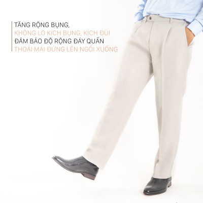 Quân Âu Anton Dáng Rộng, Xếp Ly, Quần Âu Công Sở Nam Trung Niên Màu Trắng Kem QA601