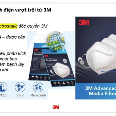 Khẩu trang 3M 9013 KF94, lọc tối thiểu 94%, tương đương N95, lọc bụi cực tốt