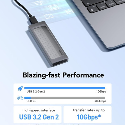 Box ổ cứng Lexar E300 M.2 SSD Enclosure hỗ trợ NVMe SSD 2280/2260/2242/2230, USB 3.2 Gen 2 - Hàng chính hãng