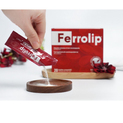 Sắt Bột Buccal Tan Ngay Trong Miệng Ferrolip ( hộp 20 gói) dự phòng thiếu máu cho người lớn, mẹ bầu 