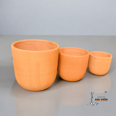 Bộ 3 Chậu Gốm Đất Nung Để Bàn Vân Da Rắn