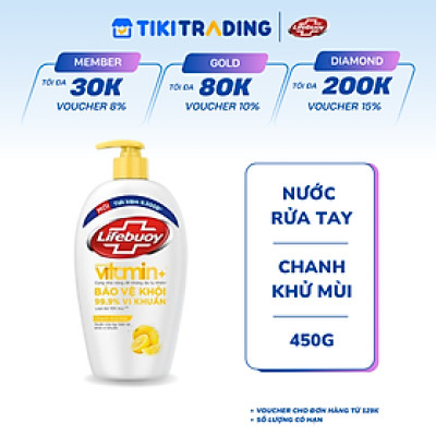 Nước rửa tay Lifebuoy Bảo vệ khỏi vi khuẩn 450gr - Chanh Khử Mùi