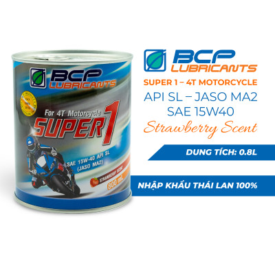NHỚT XE MÁY DÀNH CHO XE SỐ BCP SUPER 1 - 0.8 LÍT API SL – JASO MA2 – SAE 15W40 PHIÊN BẢN LON – MÙI THƠM DÂU - CÔNG THỨC CẢI TIẾN