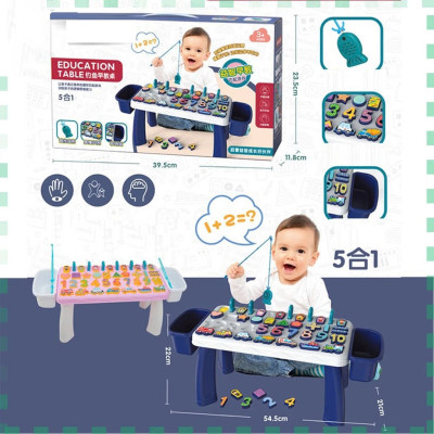 Bàn học chữ số thông minh 5 trong1 có câu cá nam châm 40 chi tiết: câu cá và ghép số, nhân vật, phương tiện giao thông, hình khối học đếm - HENRYSA